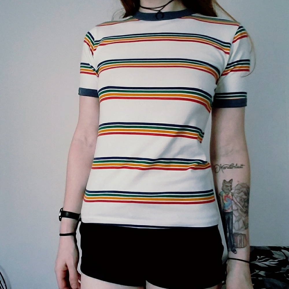 Striped ringer neck t-shirt.